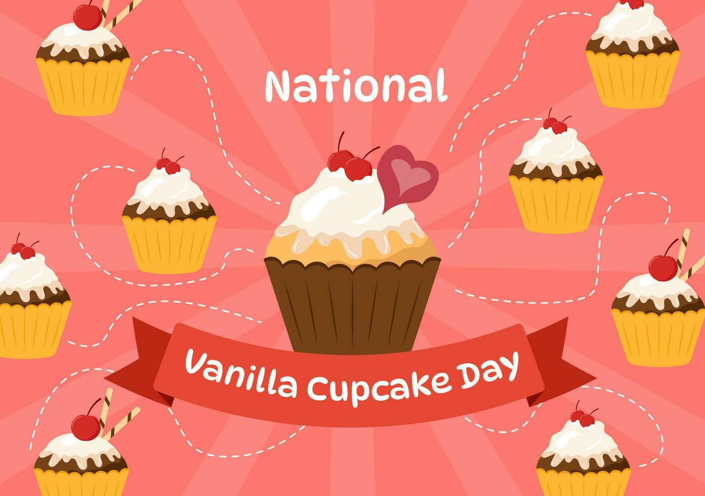National Vanilla Cupcake Day Vector Illustration on 10 November of Cupcakes with Strawberry and Vanilla Cream in Flat Cartoon Pink Background Design