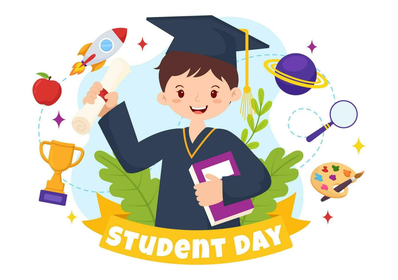 World Students Day Vector Illustration on October 15 with Student, Book, Globe and More for Web Banner or Poster in Kids Cartoon Background Design