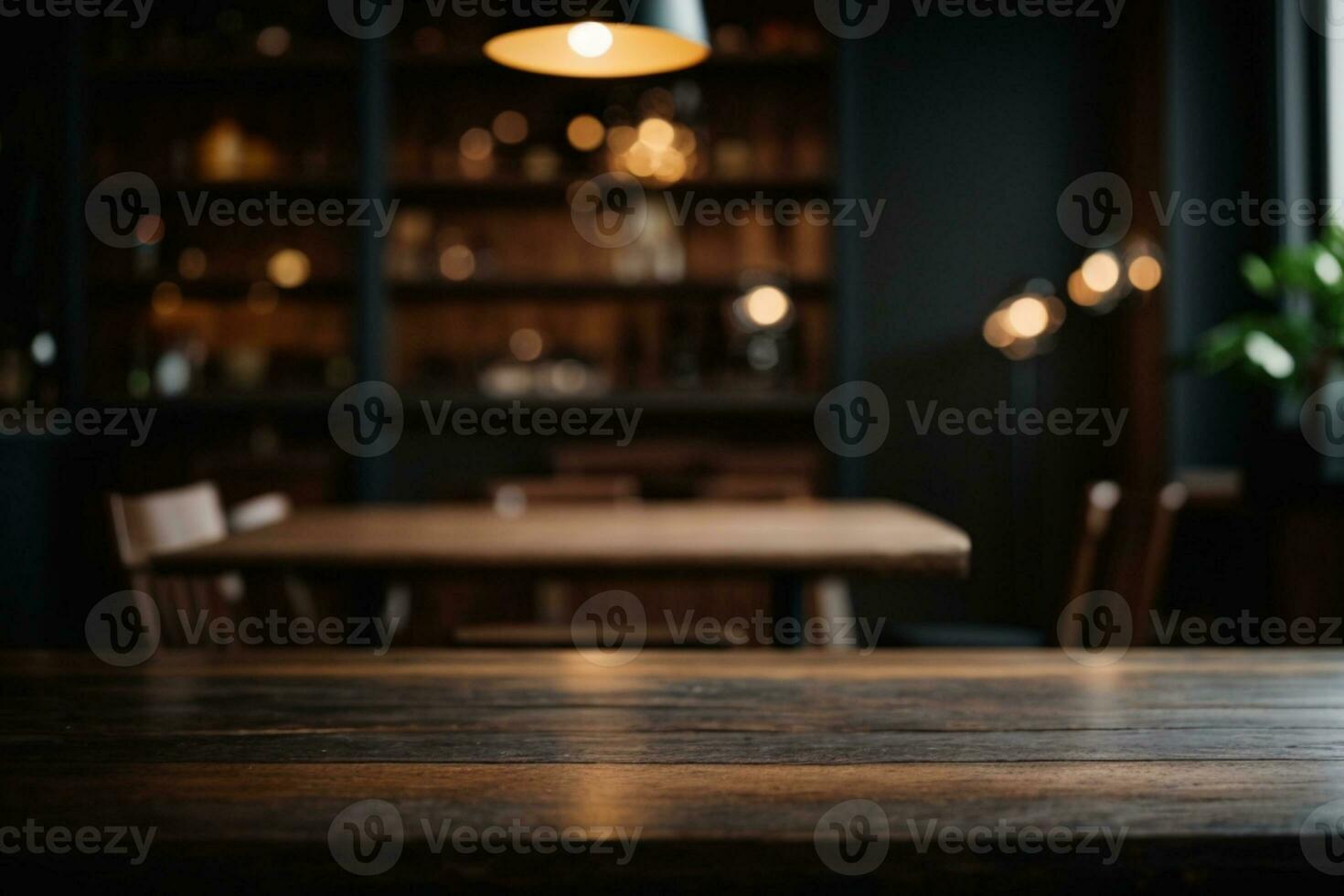 Wooden table with dark blurred background.. AI generated photo