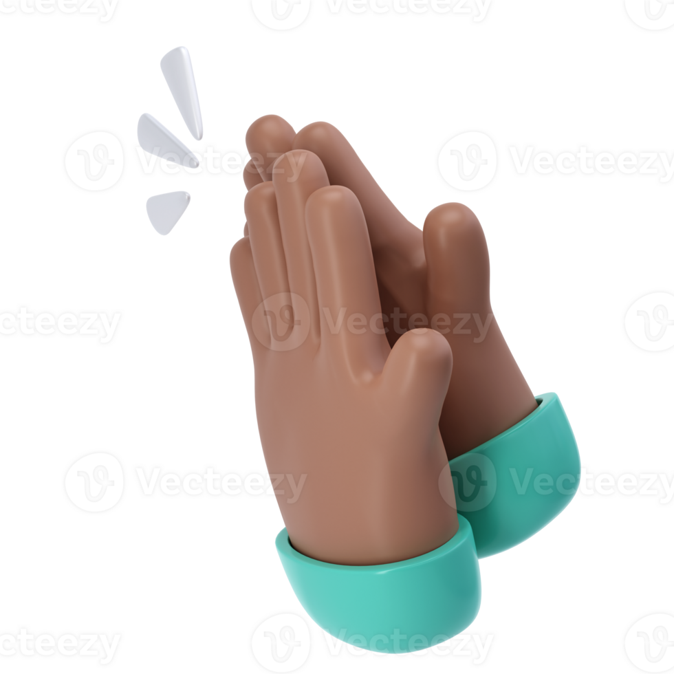 3D Clapping Hands applauding dark skin icon transparent, agreement and success concept render illustration png