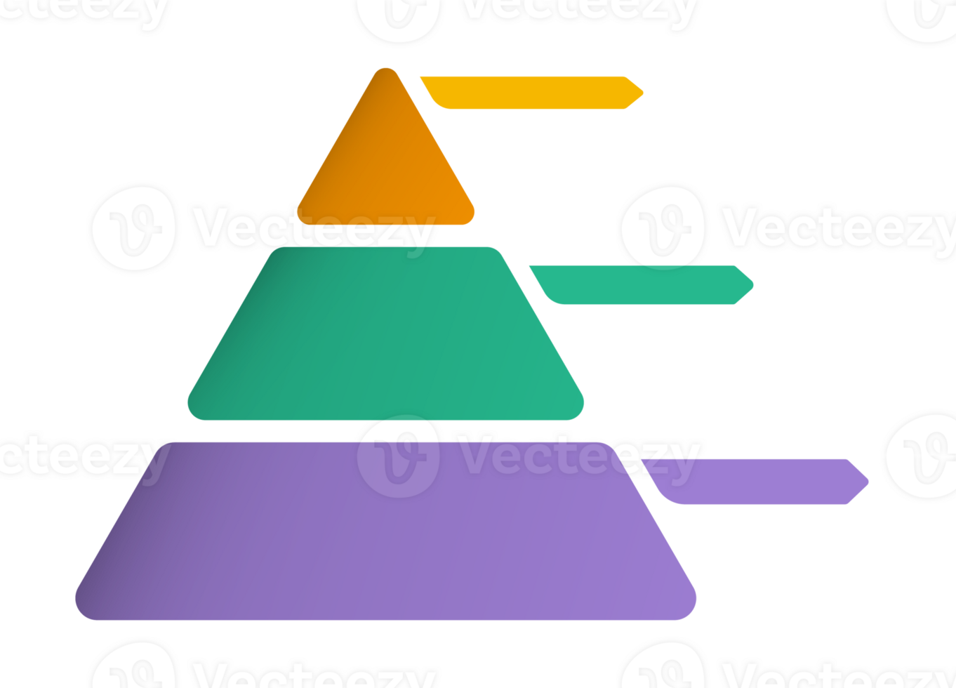 Infographic design with triangle or pyramid diagram divided into 3 parts or level. png