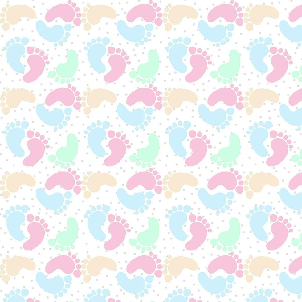 Pastel Color Cute Baby Foot Print Pattern With Polka Dot vector