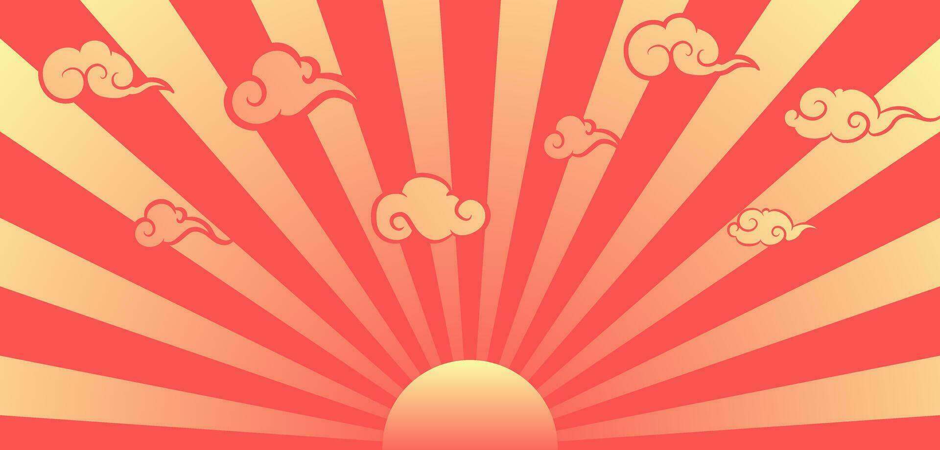 Retro Sunset with Chinese Clouds vector