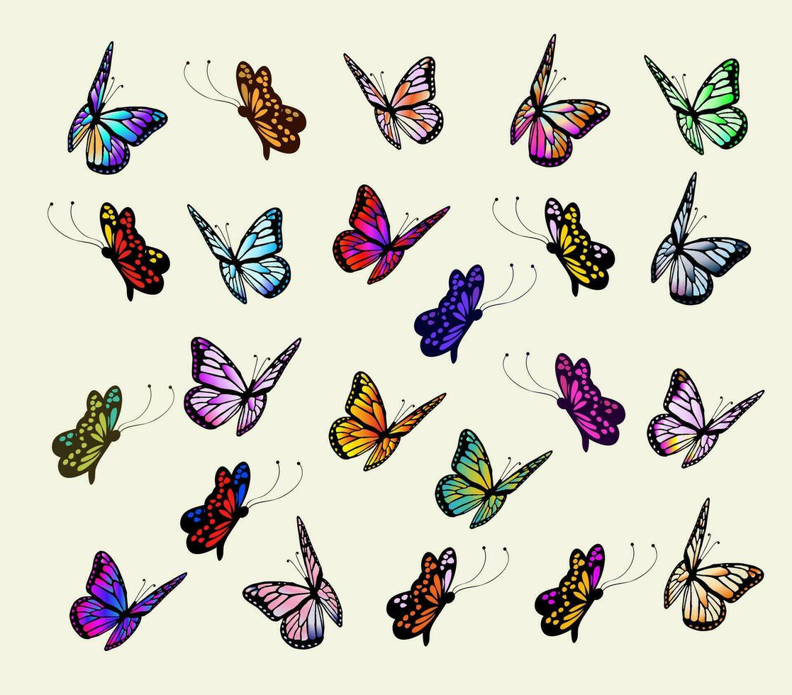 colección de vistoso mariposas vector ilustración