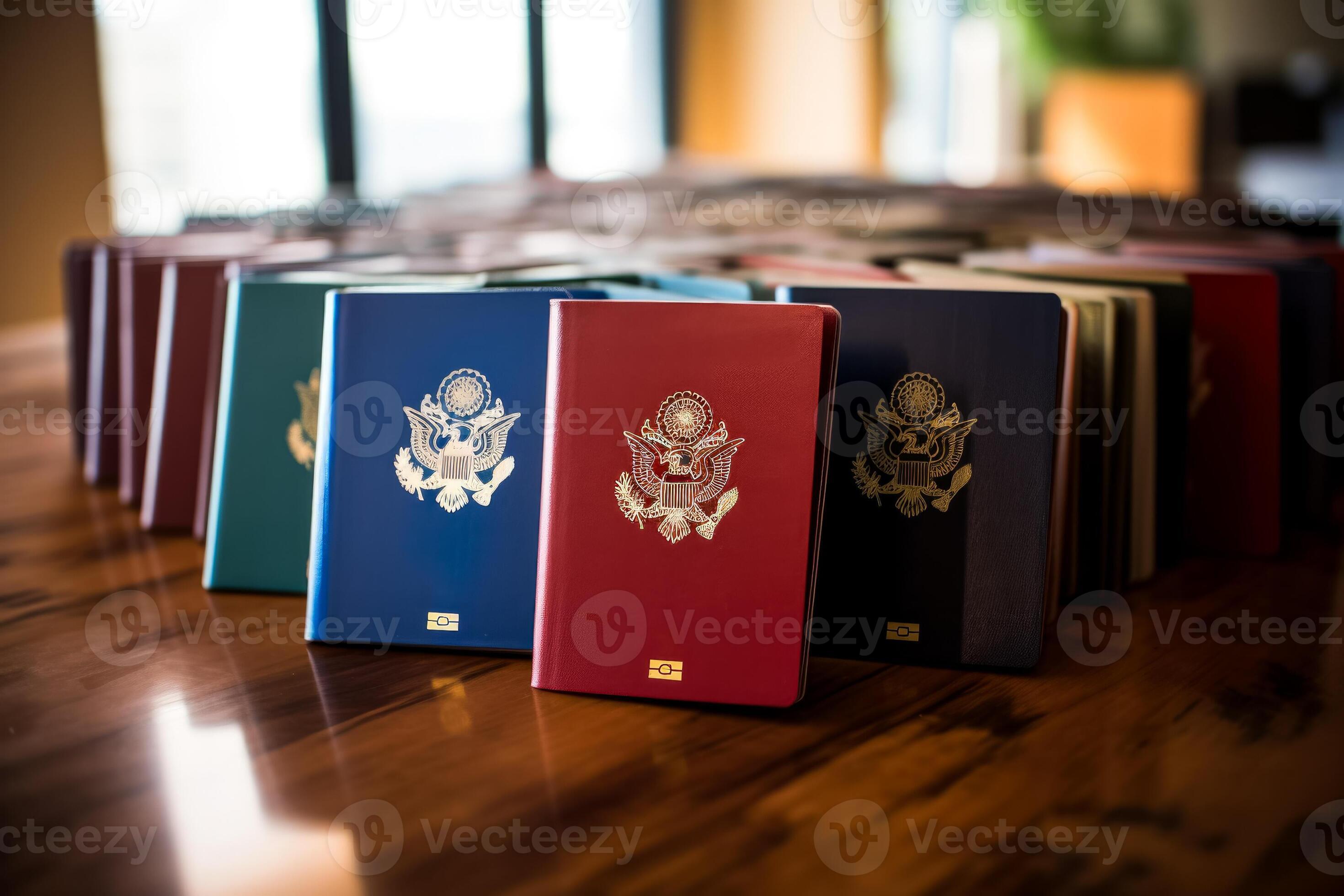 Diverse passports on immigrations forms symbolizing global journeys and shared dreams 29128767