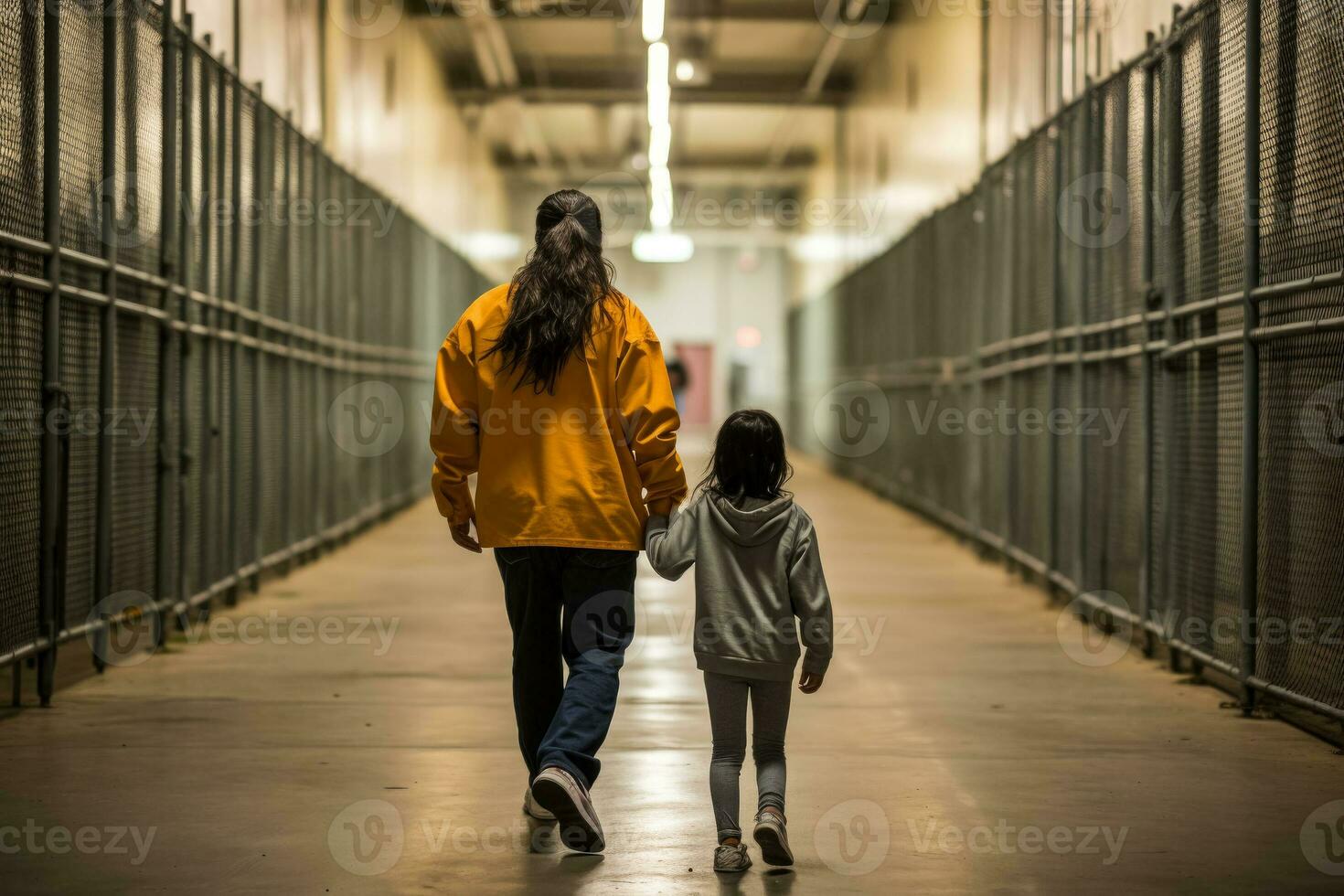 Resilient faces reflecting hope amidst despair in immigration detention centers photo