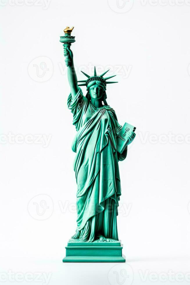 Statue of Liberty figurine symbolizing hope isolated on a white background photo
