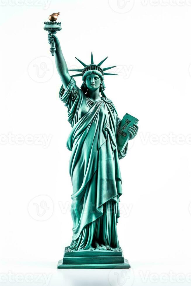 Statue of Liberty figurine symbolizing hope isolated on a white background photo