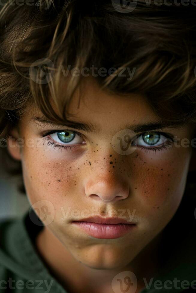 Young eyes gazing forward intense with both hope and apprehension photo