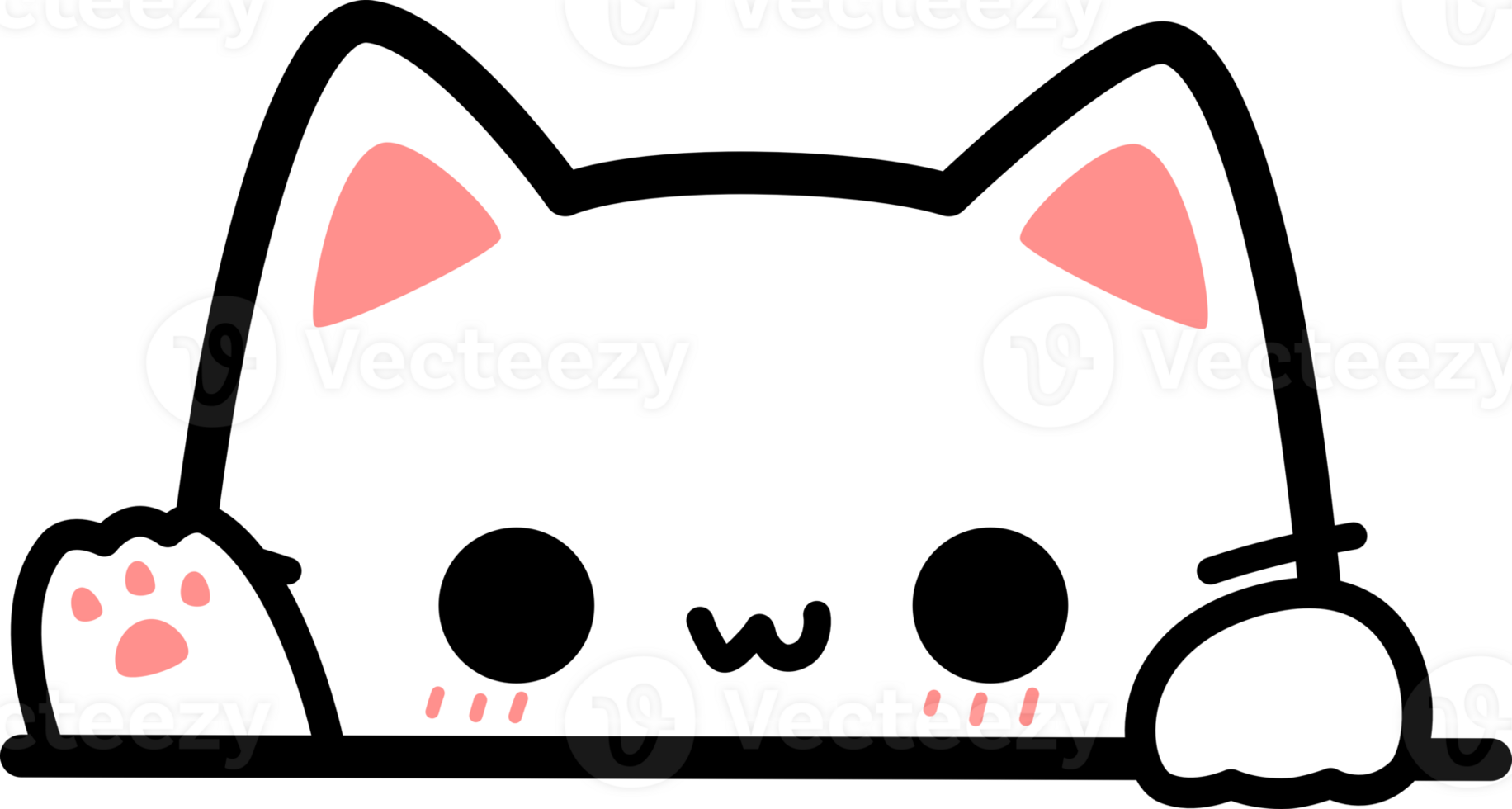 Cute white cat wave hand cartoon doodle flat style png