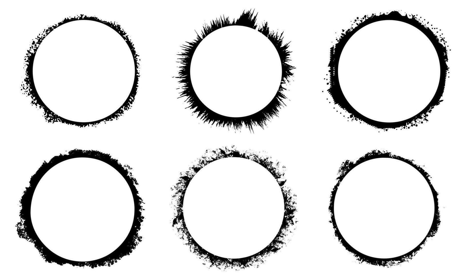 collection of grunge style black brush stroke circle frame vector