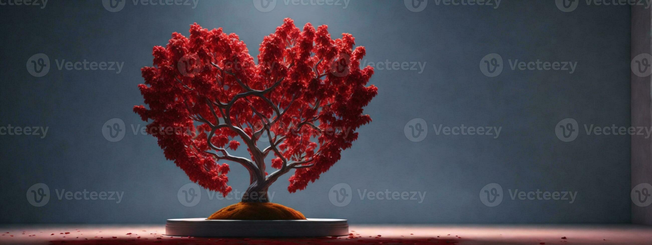 Red heart shaped tree. AI generated photo