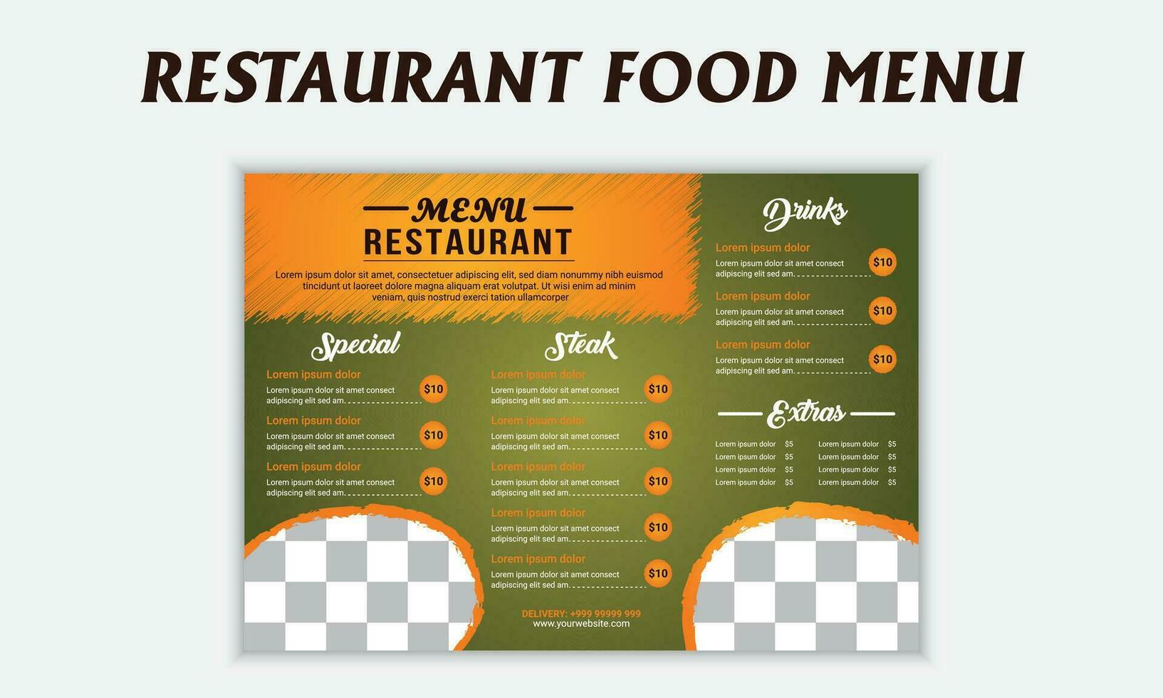 Vector menu template for restaurant and cafe. Modern food flyer and brochure design for restaurant. Vector  illustration