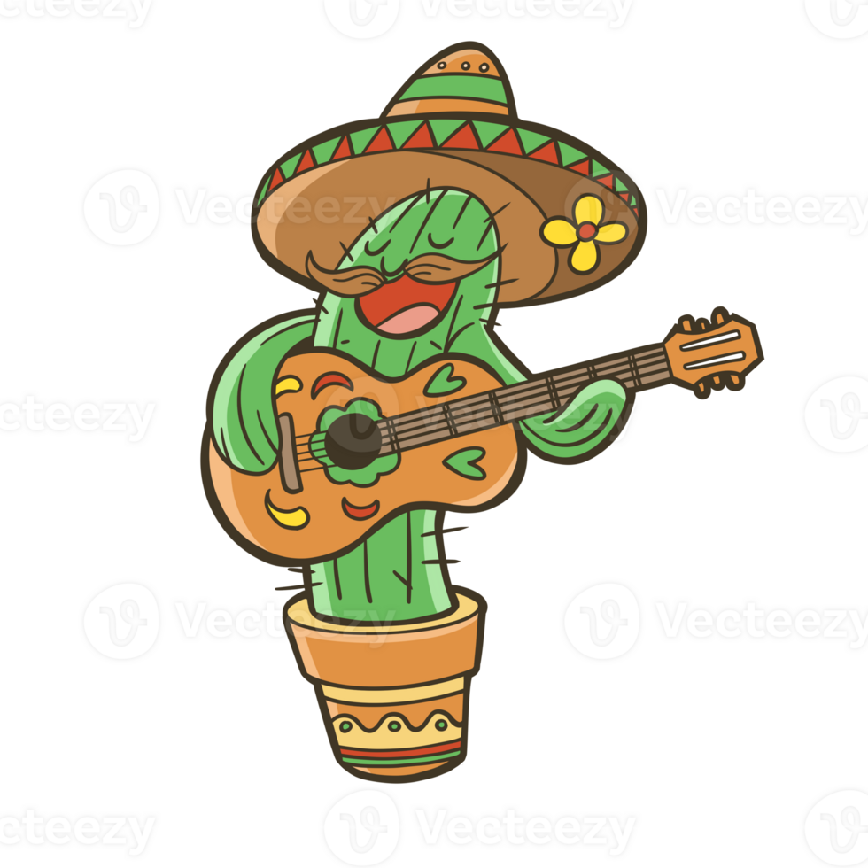 divertente messicano cactus giocando chitarra png