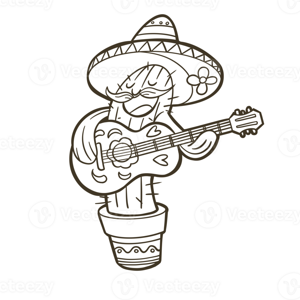 funny mexican cactus playing guitar png