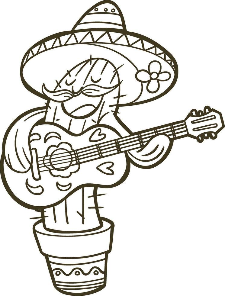 funny mexican cactus playing guitar vector