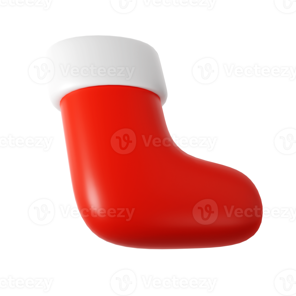 3d Cute Christmas red Sock icon. Clip Art Santa Claus. Friendly funny style transparent background gesture illustration png