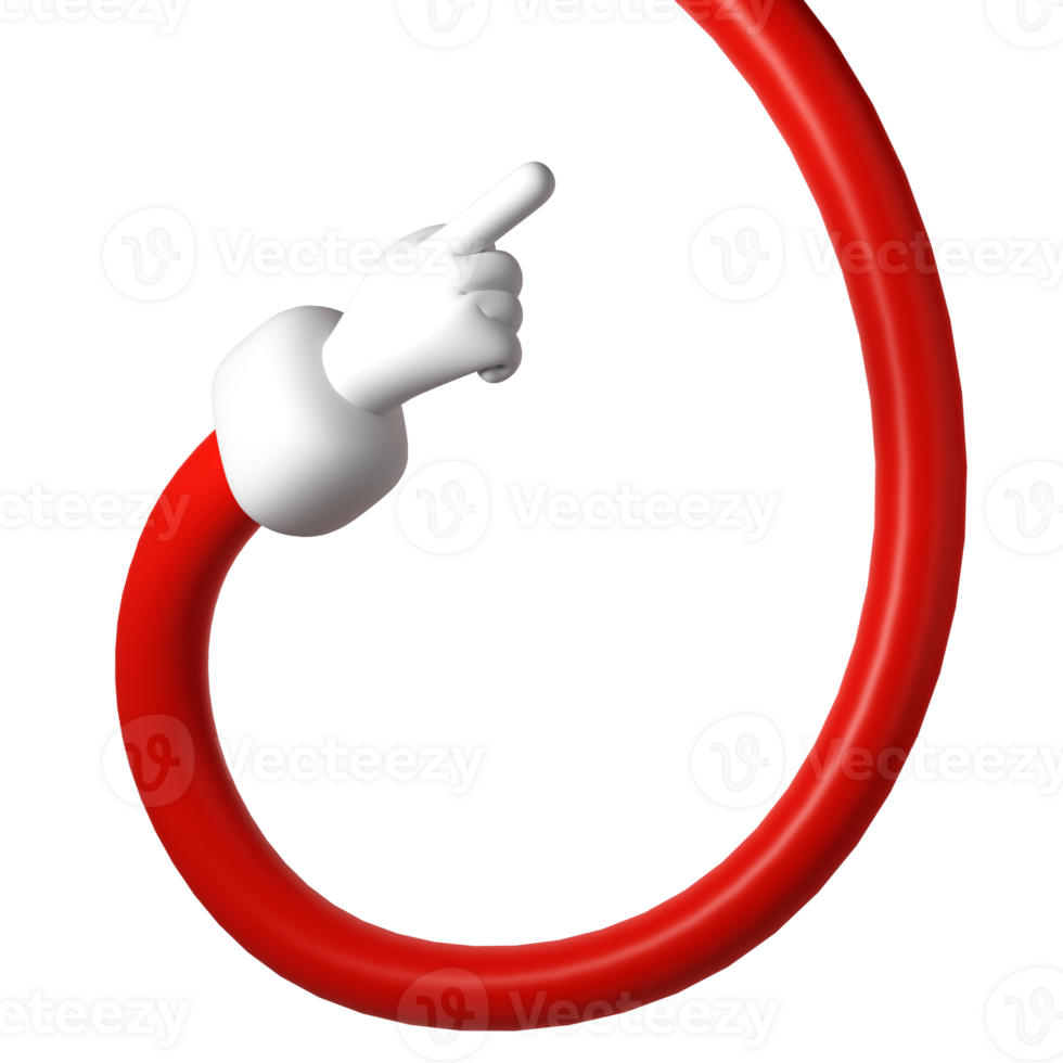 Cute cartoon 3D hand of Santa Claus Christmas icon show push one finger forefinger counting illustration transparent background png