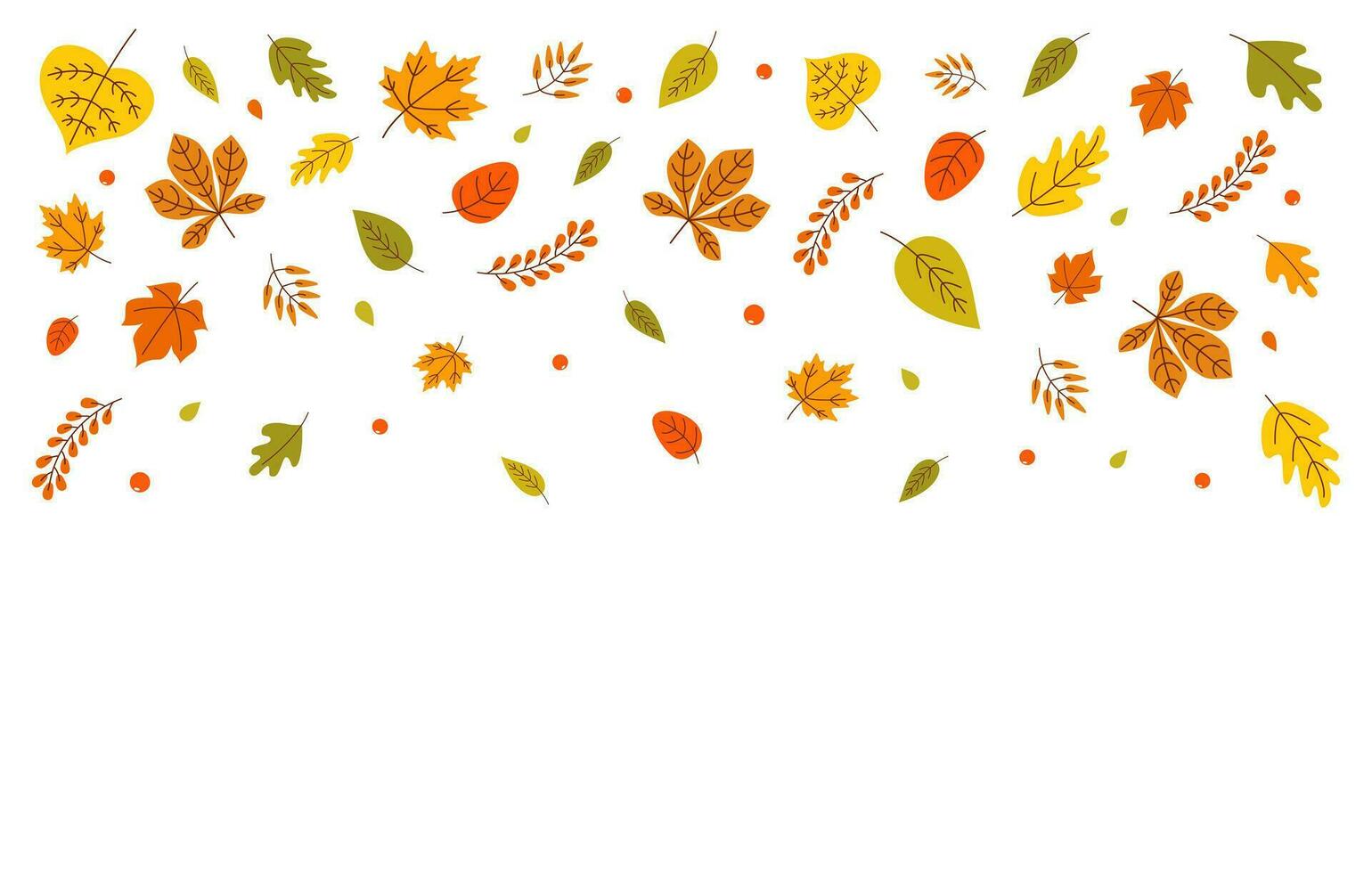 Autumn horizontal banner with seasonal falling leaves on a white background. Vector illustration