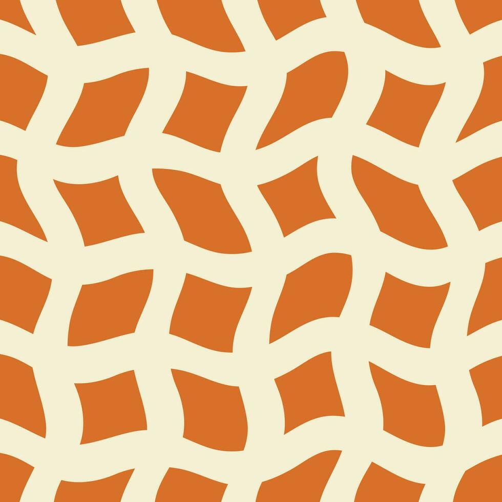 Abstract seamless pattern with beige wavy grid on a orange background. Contemporary collage background. Vector retro illustration