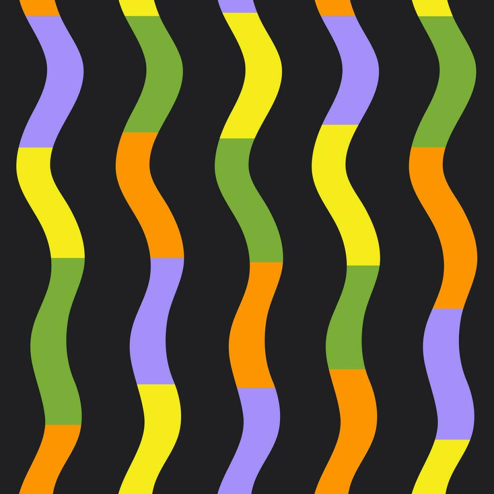 Abstract seamless pattern with vertical zig zag stripes on a black background. Contemporary collage background. Vector retro illustration