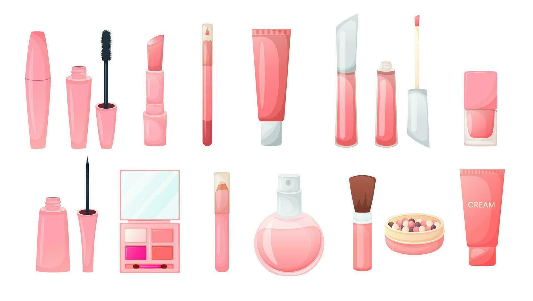 productos cosméticos para maquillaje en de moda rosado embalaje vector