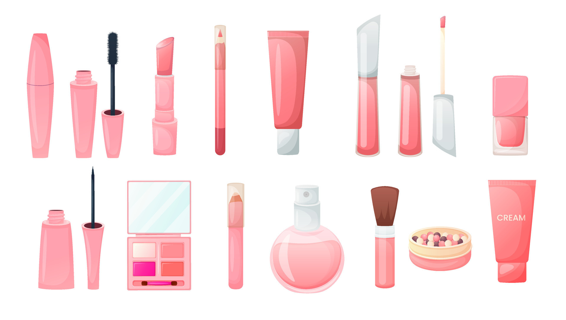 Cosmetics for makeup in trendy pink packaging 29129411 Vector Art at