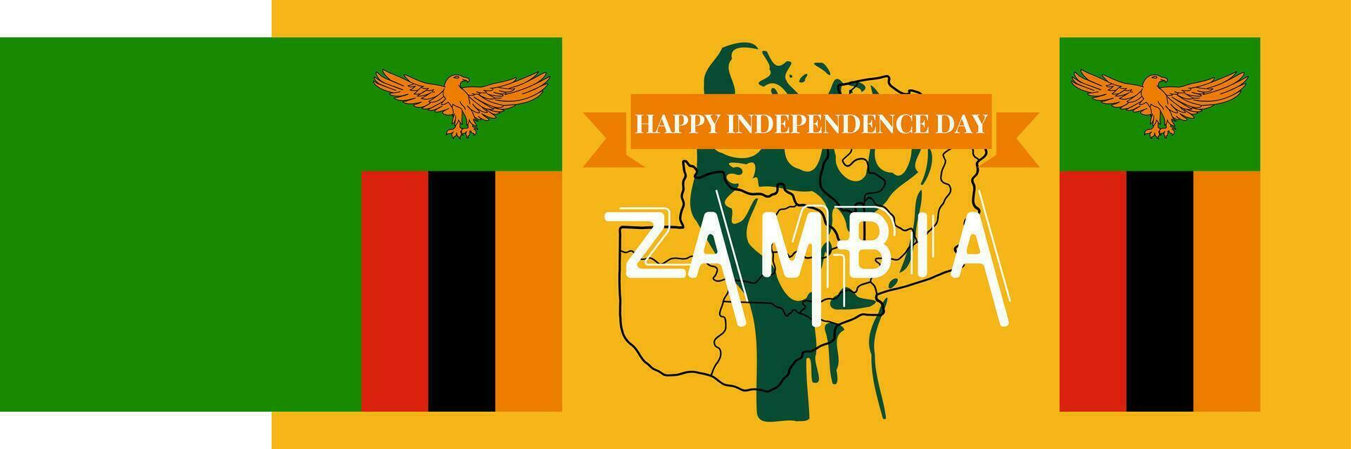 Zambia national day banner for independence day anniversary. Flag of Zambia and modern geometric retro abstract design. Green and black concept. vector