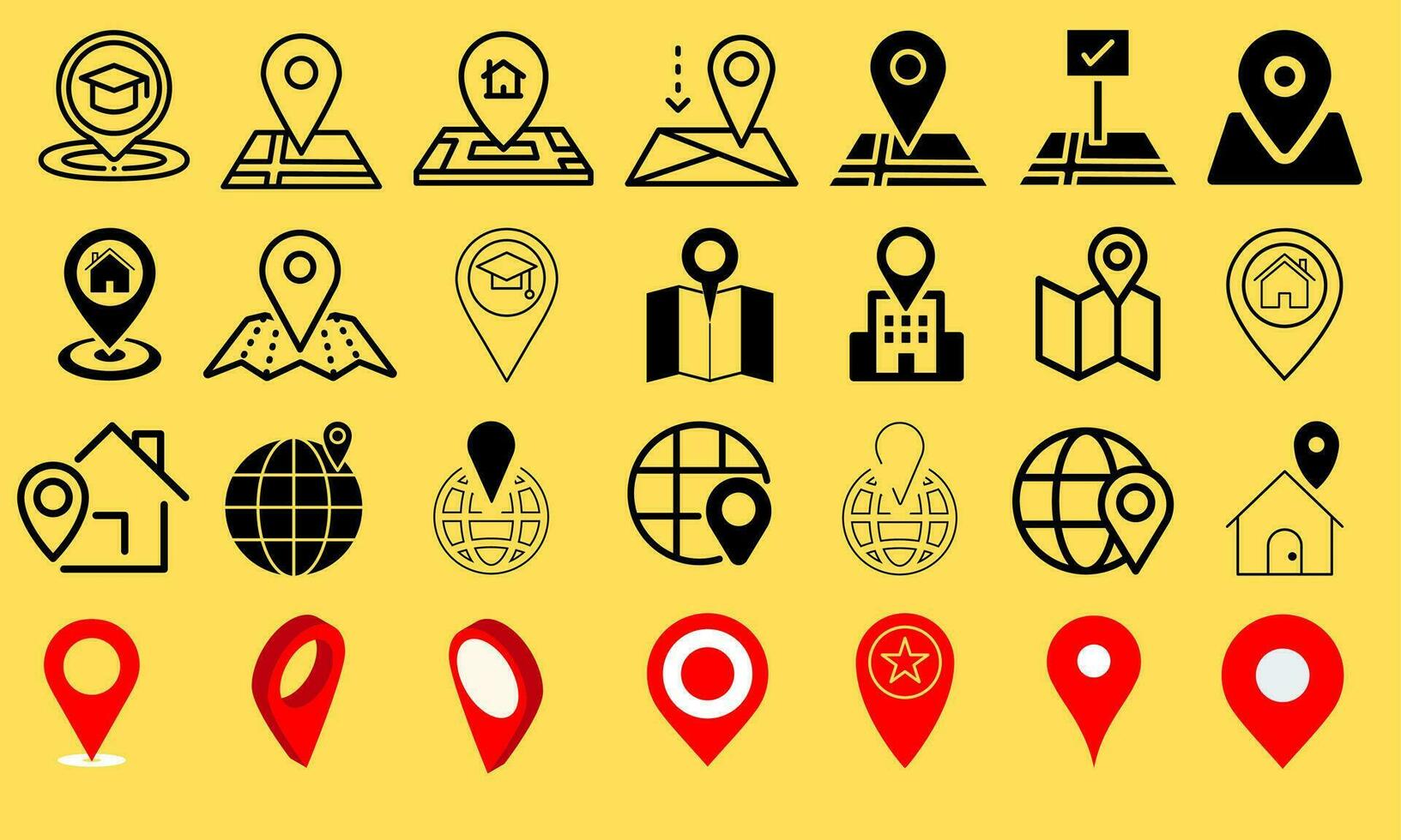 Map pin, location pointers, vector set illustration