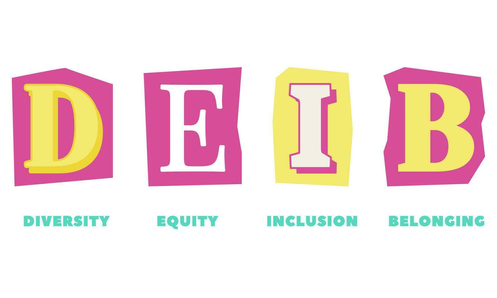 Diversity, equity, inclusion DEIB symbol. Words DEI, diversity, equity, inclusion, belonging. Business, diversity, equity, inclusion concept vector