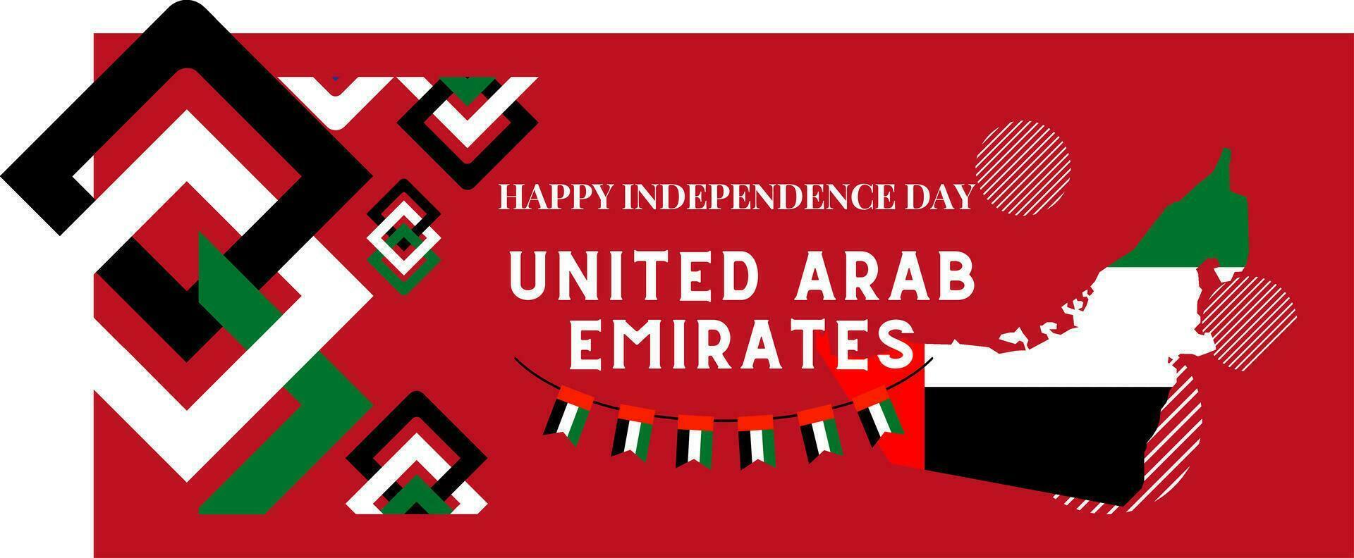 uae nacional día bandera para independencia día aniversario. bandera de unido árabe emiratos y moderno geométrico retro resumen diseño. vector