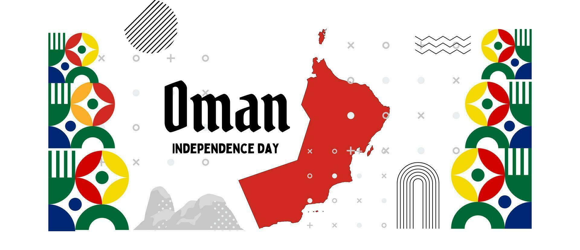 Oman national day banner for independence day anniversary. Flag of oman and modern geometric retro abstract design vector