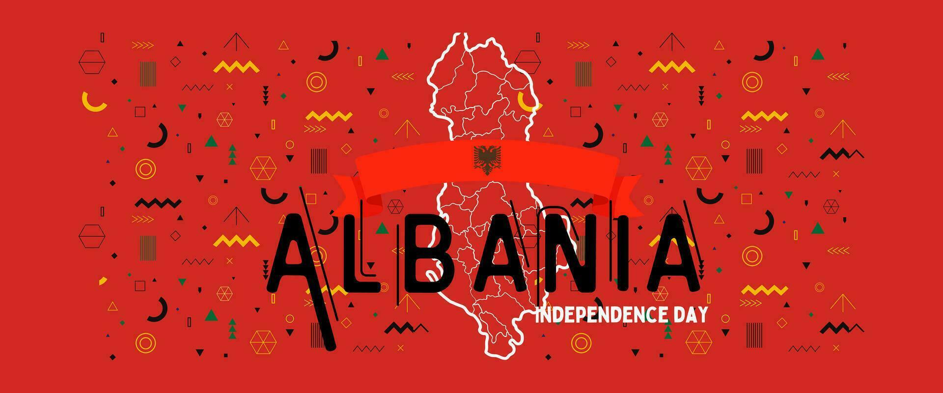 Albania national day banner for independence day anniversary. Flag of Albania and modern geometric retro abstract design. vector