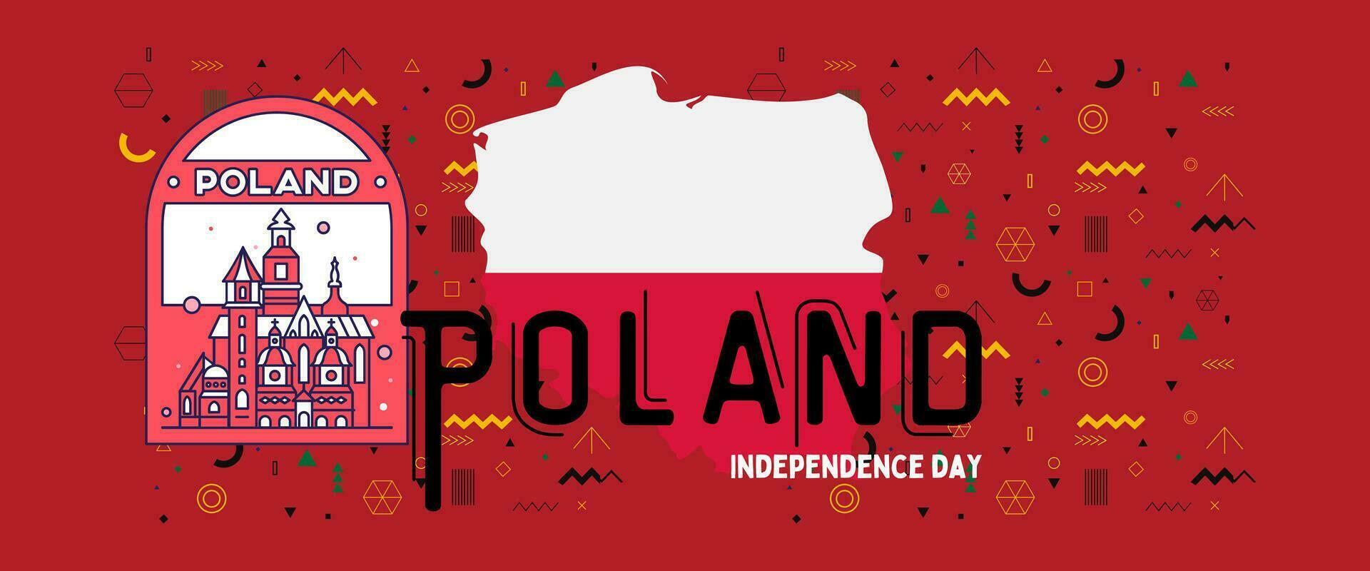 Poland national day banner for independence day anniversary. Flag of poland and modern geometric retro abstract design. Red and white concept. vector