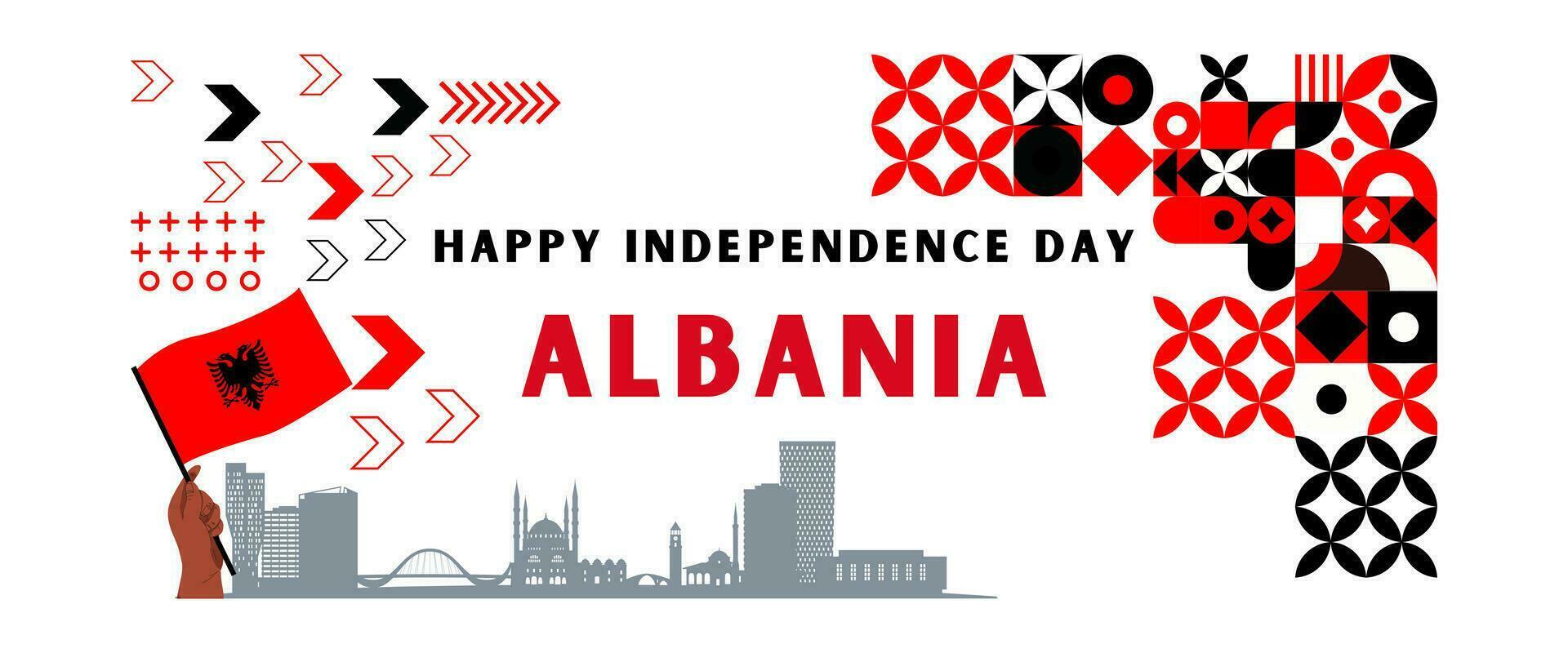 Albania national day banner for independence day anniversary. Flag of Albania and modern geometric retro abstract design. vector