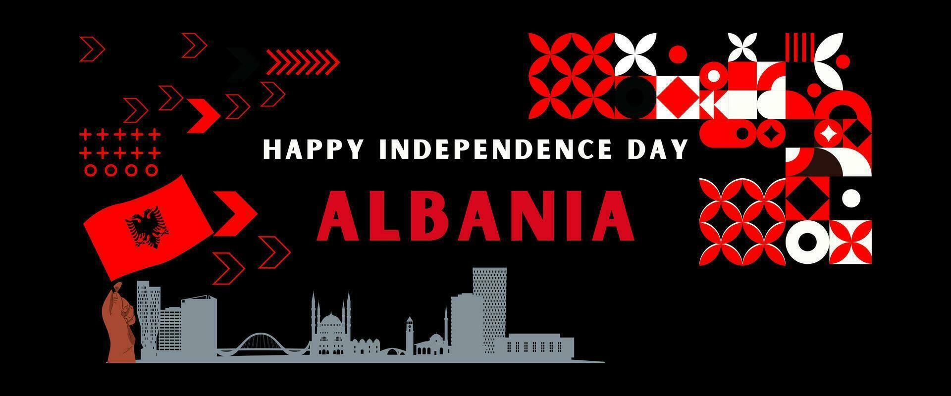 Albania national day banner for independence day anniversary. Flag of Albania and modern geometric retro abstract design. vector