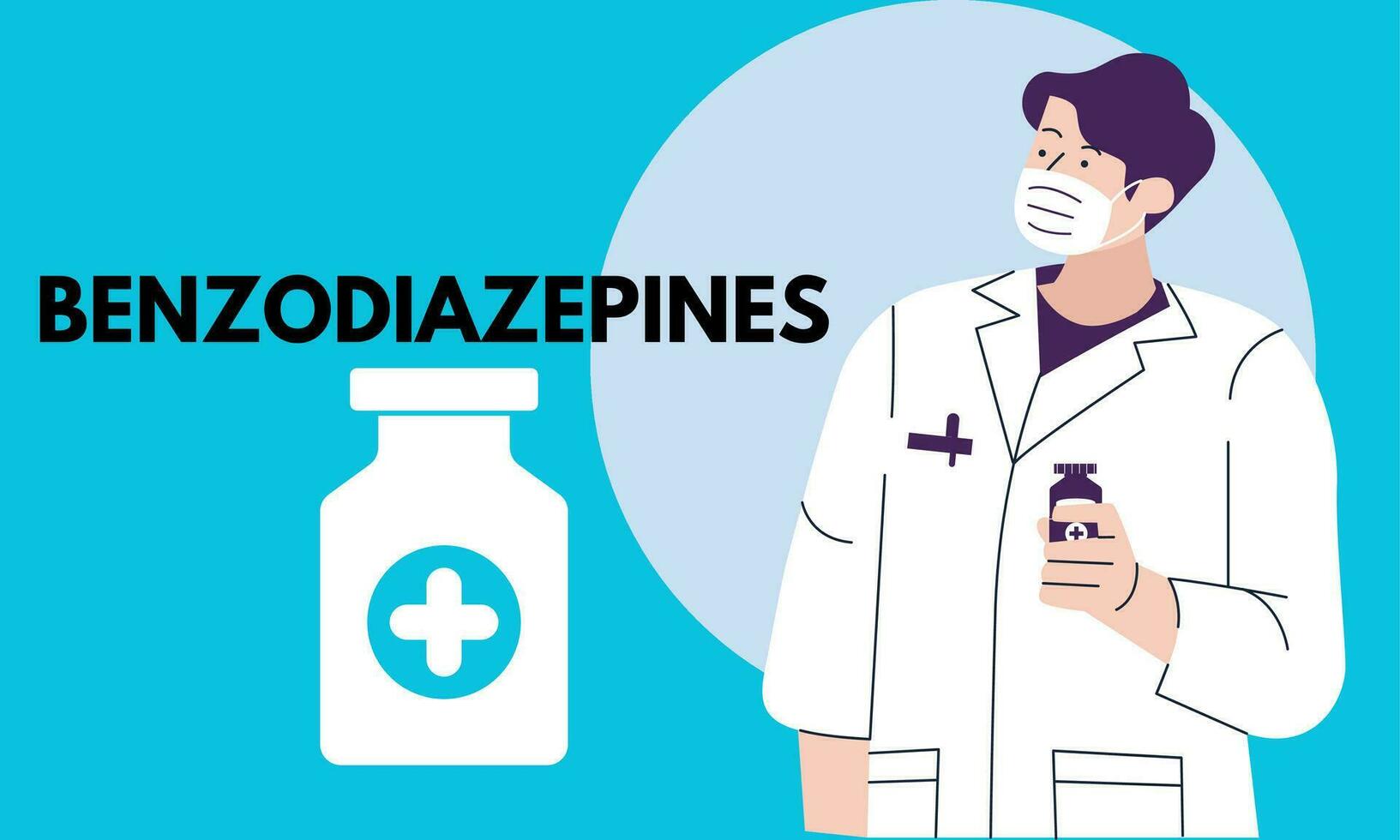 benzodiacepinas. benzodiazepinas pastillas en rx prescripción fármaco botella vector ilustración