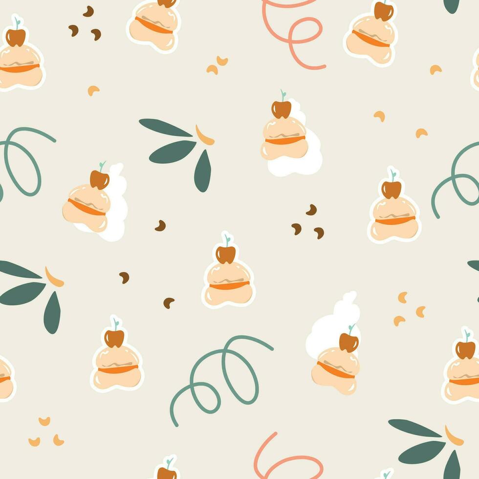 Vector cute seamless vector pattern with food background abstract wrapping wallpaper