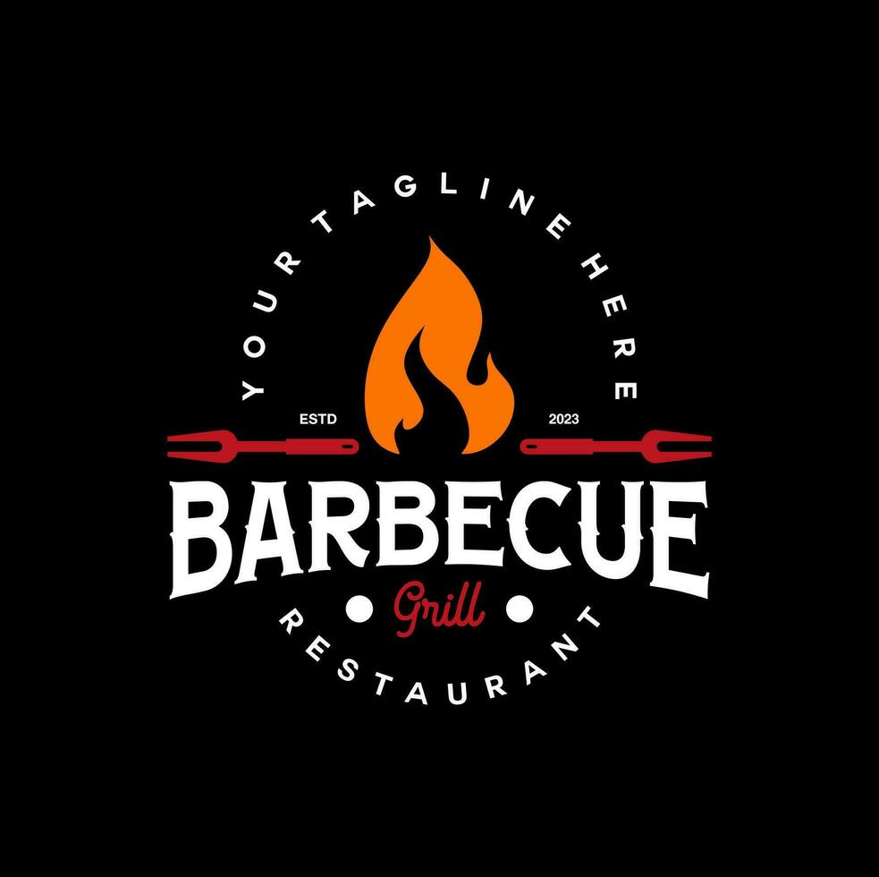 grill barbecue logo vintage. retro grilled barbecue food vector illustration