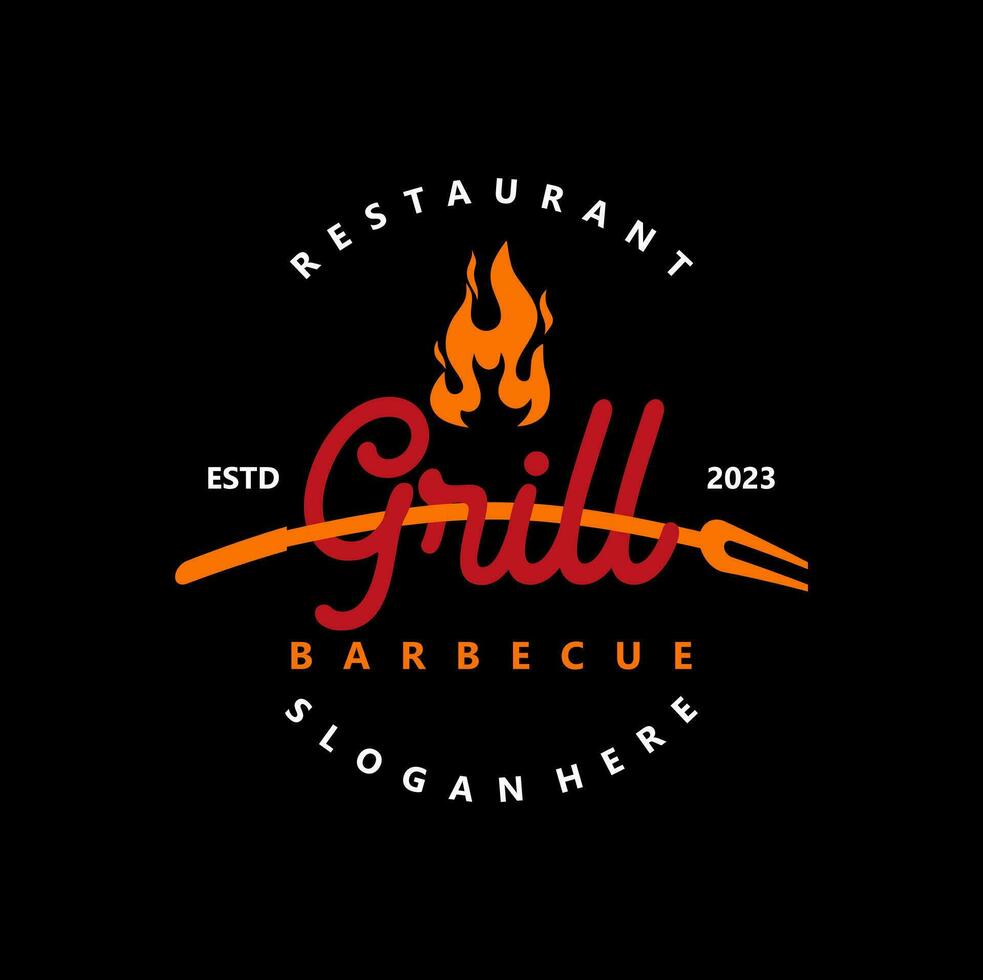 grill barbecue logo vintage. retro grilled barbecue food vector illustration