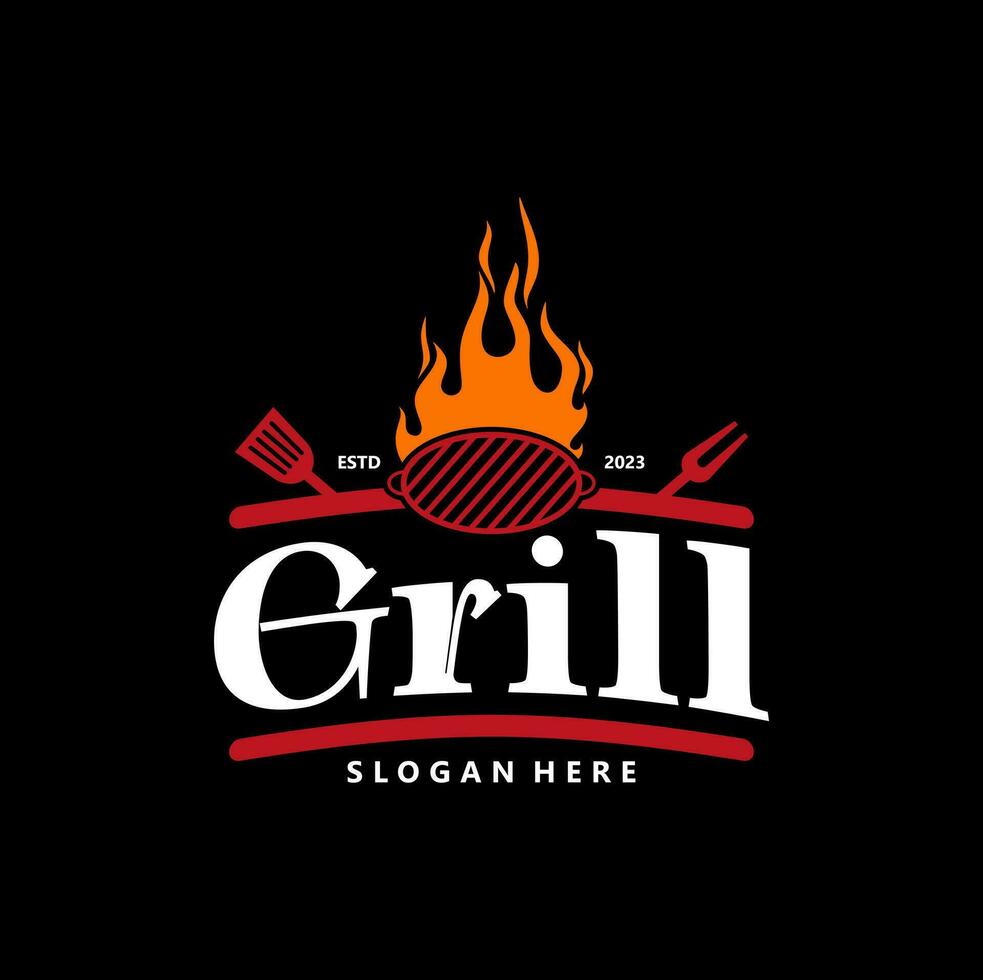 grill barbecue logo vintage. retro grilled barbecue food vector illustration