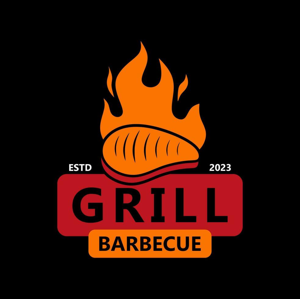 grill barbecue logo vintage. retro grilled barbecue food vector illustration