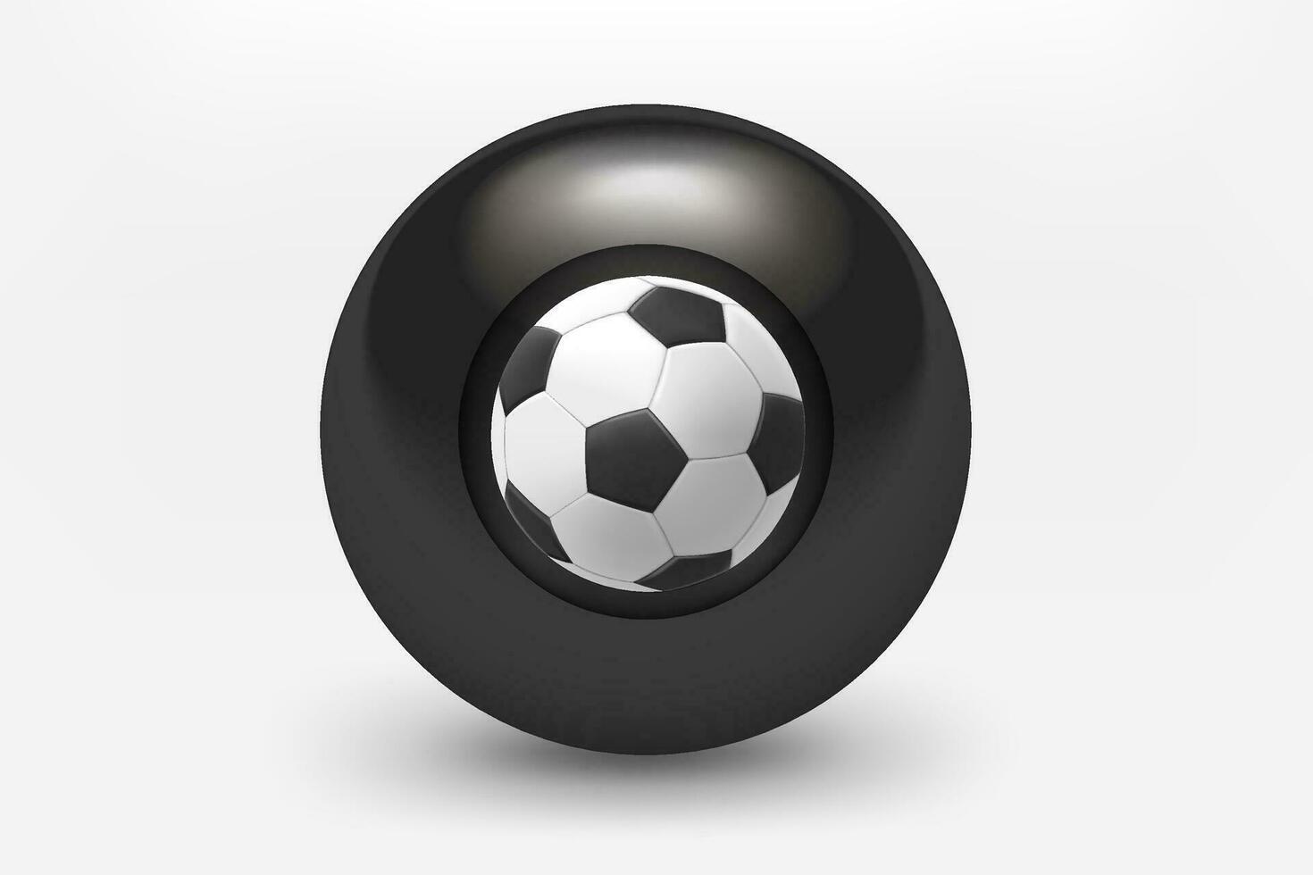 Black sphere with soccer ball icon. 3d vector illustration