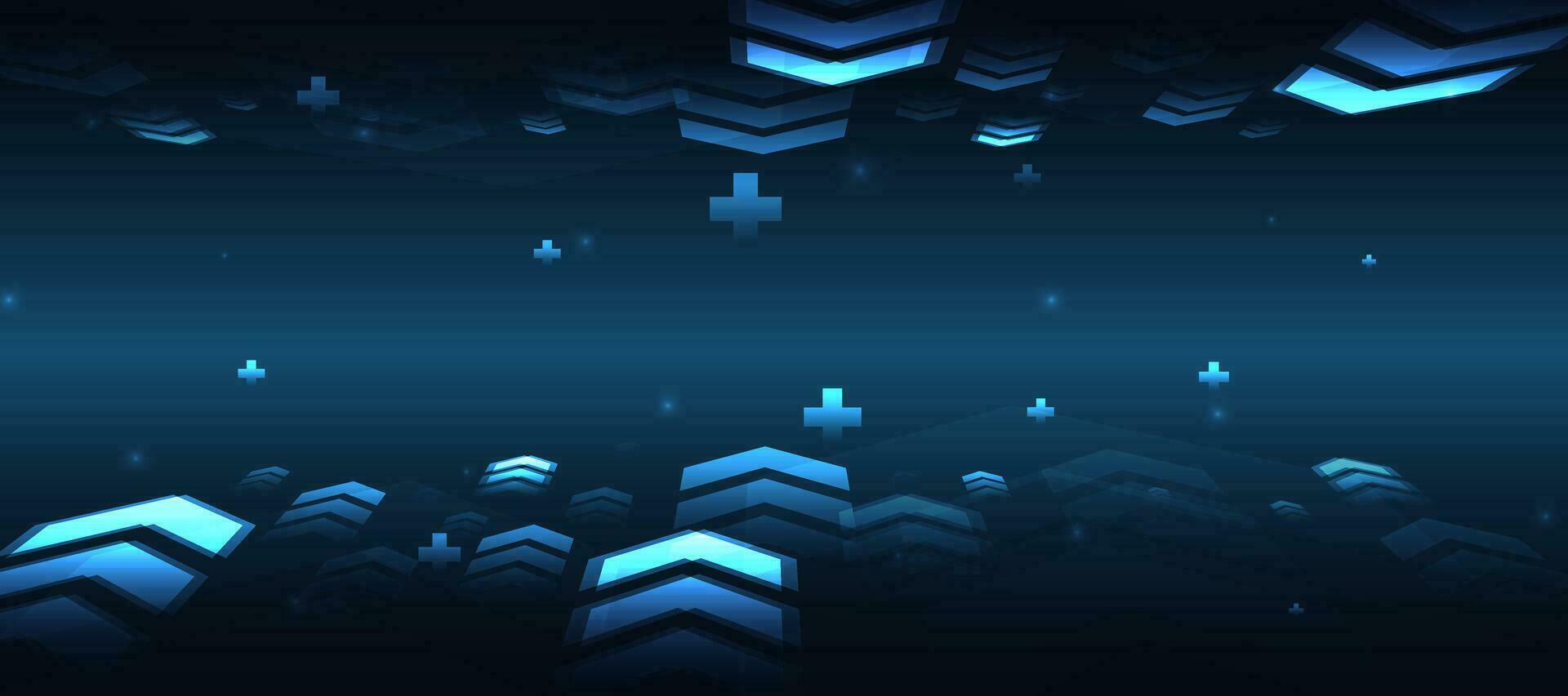 Dark blue glowing arrow light background. Future digital growth technology vector