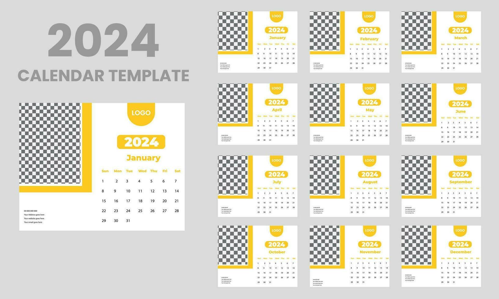 Free vector 2024 new year clean calendar template