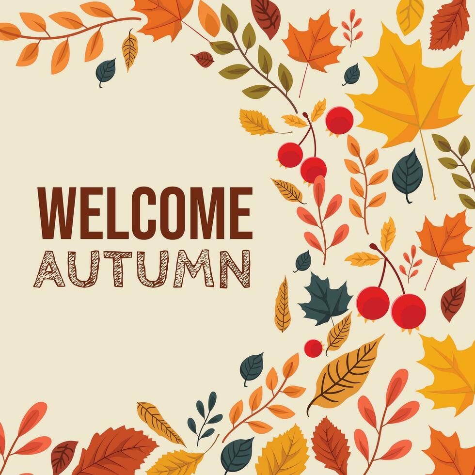 Flat Design Welcome Autumn Leaves Background vector