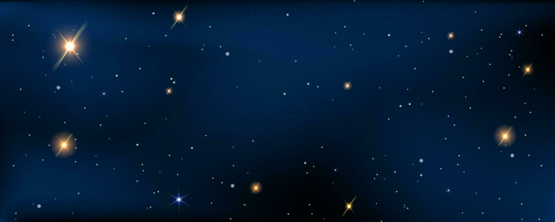 Concept of web banner. Magic color galaxy. Horizontal space background with realistic nebula, stardust and shining stars. Infinite universe and starry night sky. vector