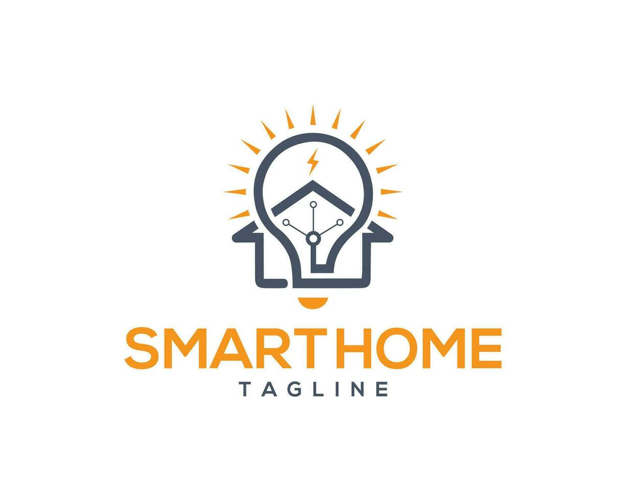 Smart home with light bulb logo design vector template.