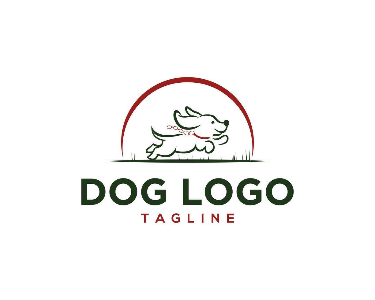 Dog Silhouette in the grass logo design on white background vector template.
