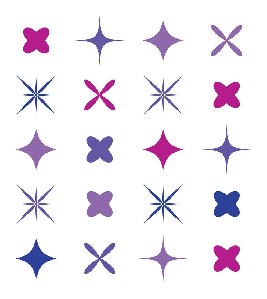 un conjunto de púrpura y azul estrellas y cruces vector
